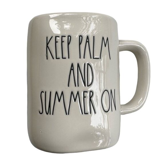 Rae Dunn Coffee Mug Keep Palm and Summer On (Ivory with Black Lettering) NWOT - Picture 1 of 9
